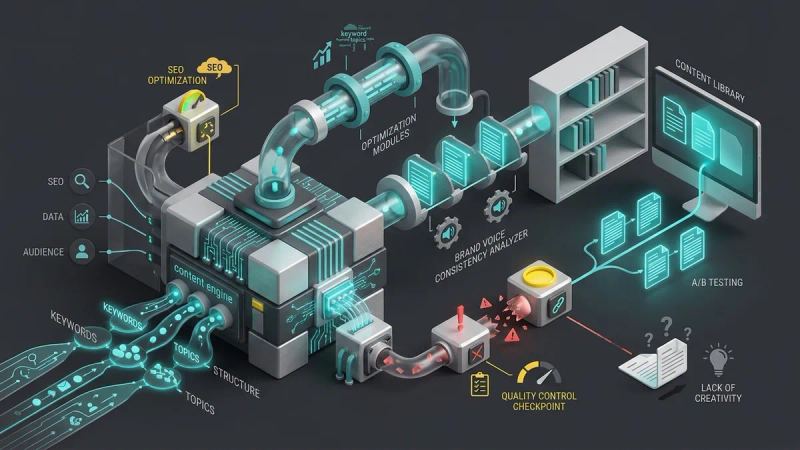 Illustration for the article: AI article generator: uses and limits