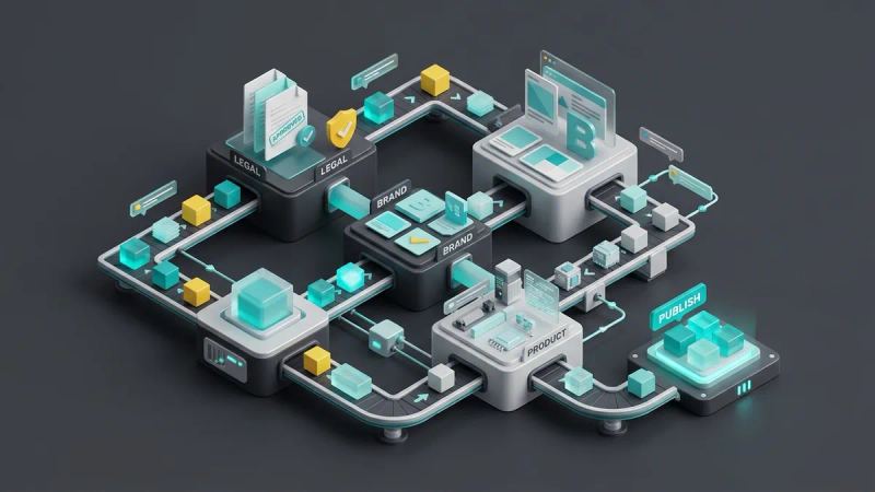 Illustration for the article: Multi-step content approval: legal, brand and product