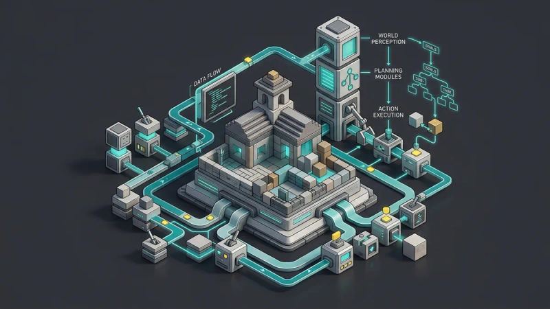 Illustration for the article: Claude the architect: Anthropic's AI builds in Minecraft