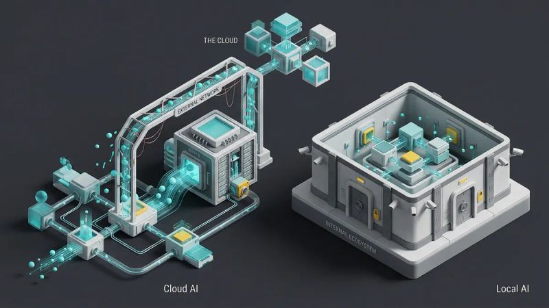 Illustration for the article: Cloud AI vs local AI: data security and privacy