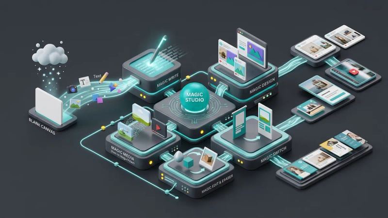 Illustration for the article: Canva AI suite (Magic Studio): tools, pros and cons