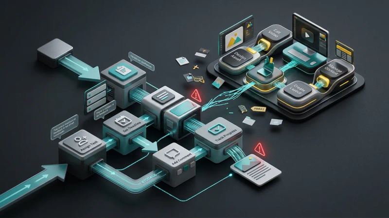 Illustration for the article: Task management platforms: limits for content work